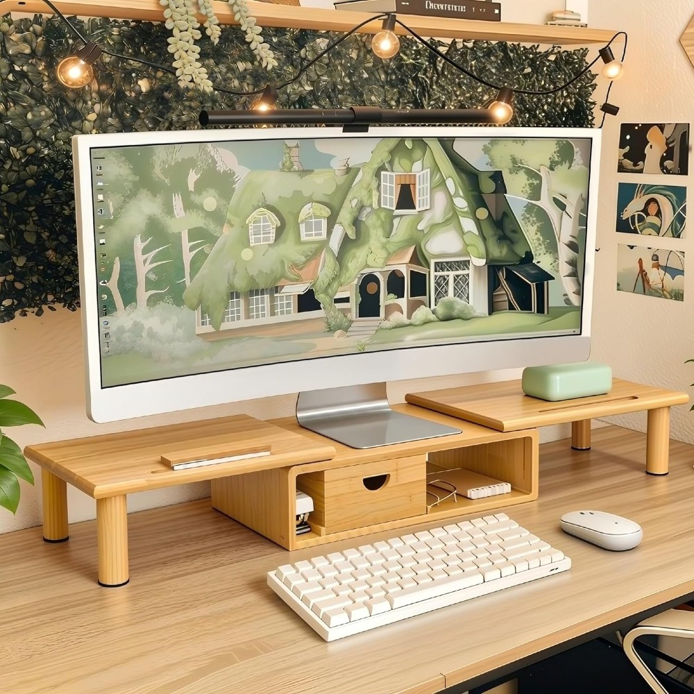 Dual Monitor Stand Riser with  - Laptop Stand Bamboo recensione e prezzo