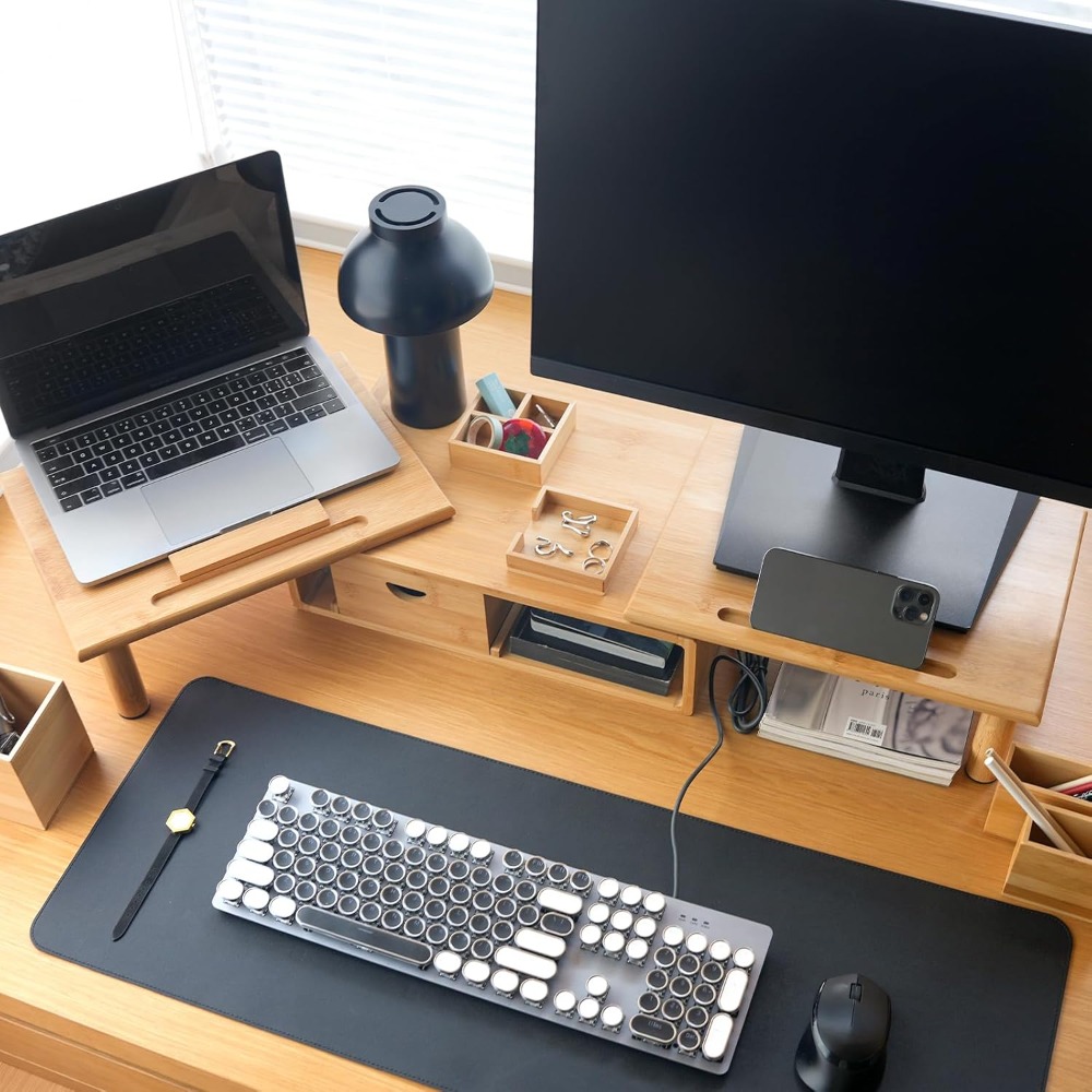 Dual Monitor Stand Riser with  - Laptop Stand Bamboo recensione e prezzo