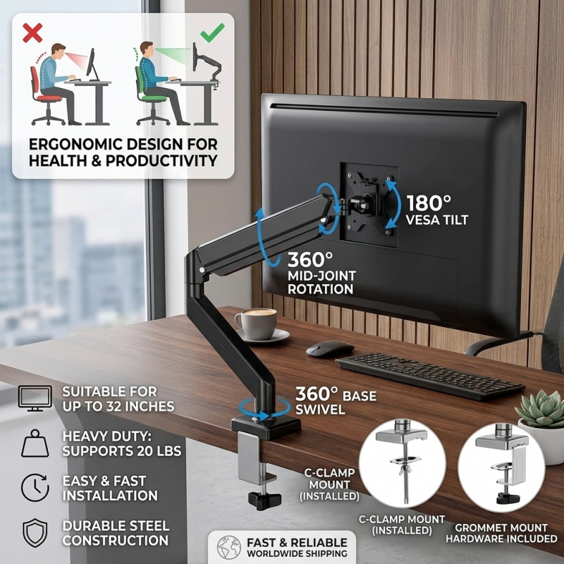 Heavy Duty Computer Desk Mount - Monitor Arm Single recensione e prezzo